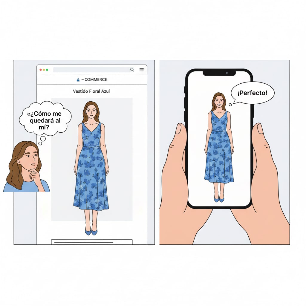 Ilustración sobre el nuevo paradigma: la compradora colombiana y la moda online - Compradora Colombiana Online: Expectativas al Probar Ropa Virtual