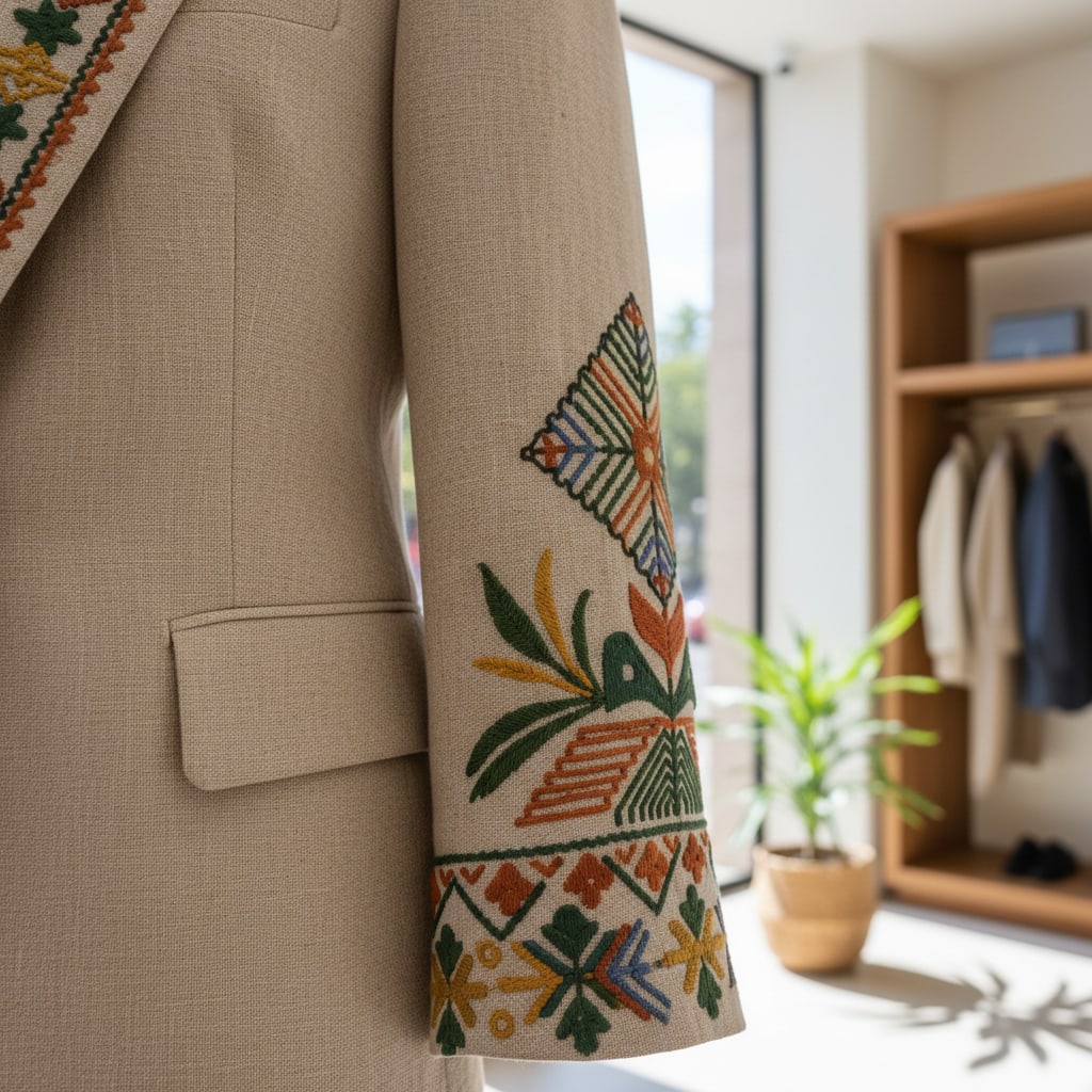 Ilustración sobre el nuevo lujo colombiano: de la tradición a la pasarela global - Estilo Premium Colombiano: 3 Prendas Clave para el Retail de Lujo