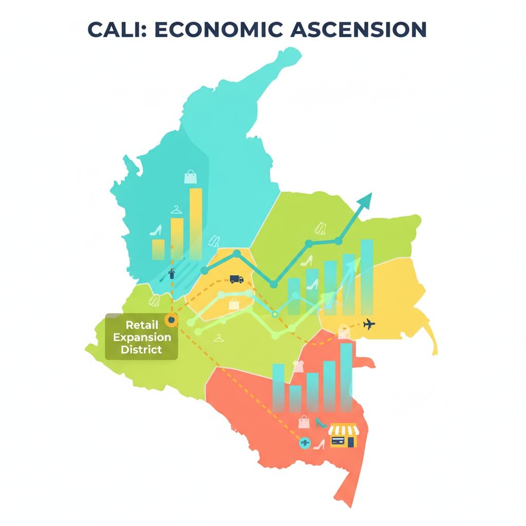 Ilustración sobre ¿cali, la capital emergente del retail de moda en colombia? - ¿Cali: El Nuevo Corazón de la Moda Colombiana? Crecimiento del 4.6% en Retail