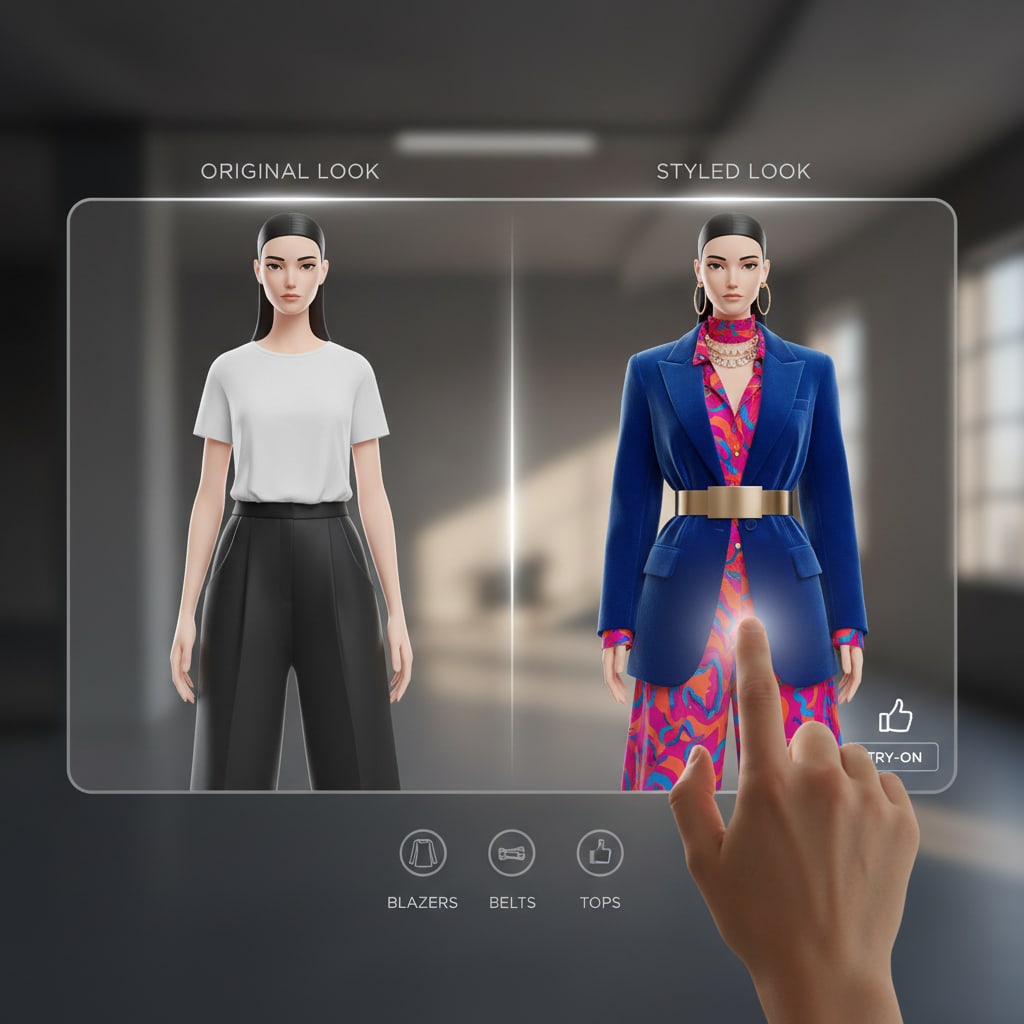 Ilustración sobre truco #2: el arte del drapeado y la silueta estratégica: un vuelo de volumen y forma - Blazer Oversized: 3 Trucos Colombianos para un Estilo '¡Wow!'
