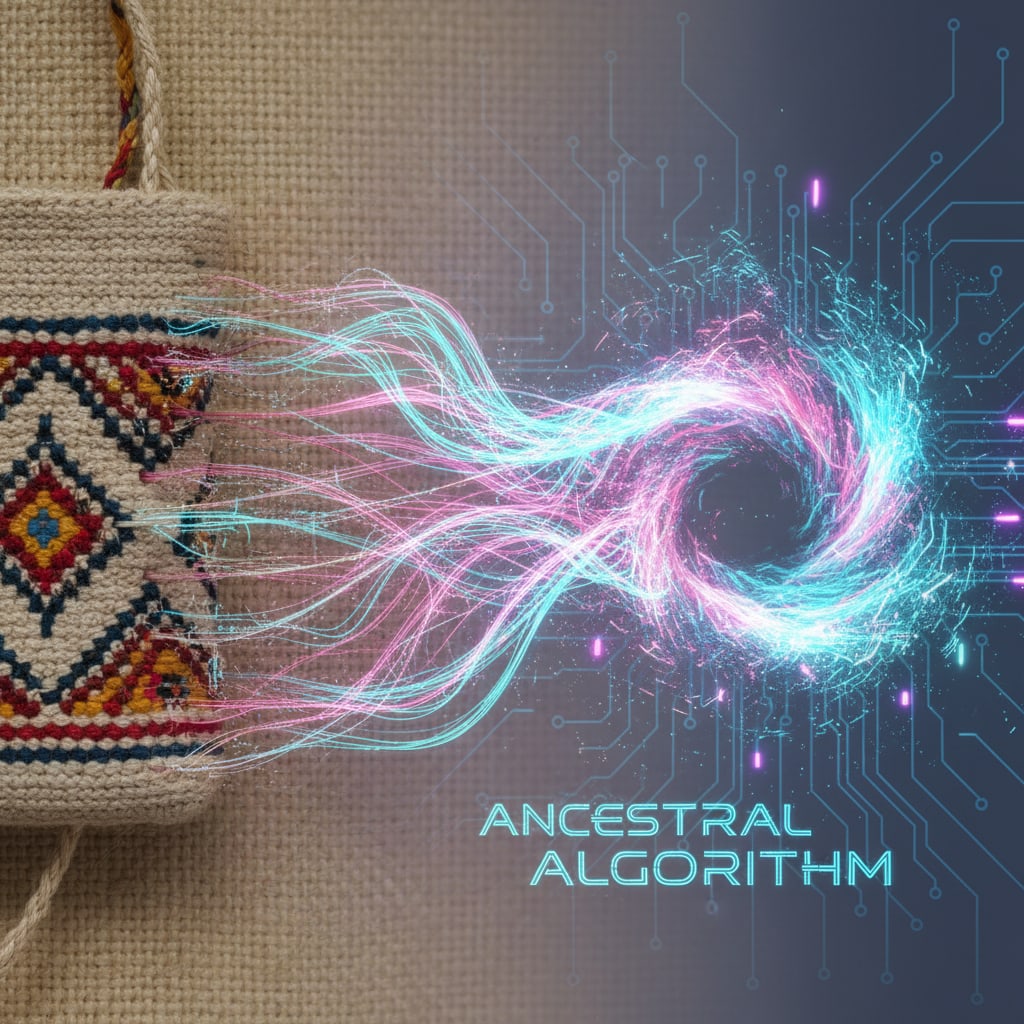 Ilustración sobre más allá del estilo: un motor de desarrollo sostenible y empoderamiento comunitario - ¿Mochila Wayuu: Un Algoritmo Ancestral de Estilo en la Moda?